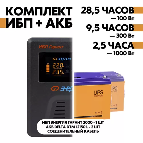 Комплект ИБП Энергия Гарант 2000 + АКБ Delta DTM 12150 L 2шт.